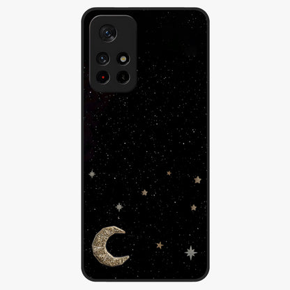 Twinkle Star With Half Moon Glass Case showing flat back view with star and half moon artwork and glossy glass finish.