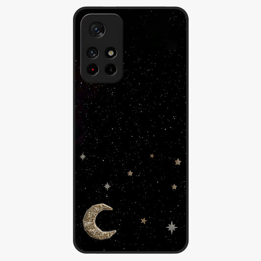 Twinkle Star With Half Moon Glass Case showing flat back view with star and half moon artwork and glossy glass finish.