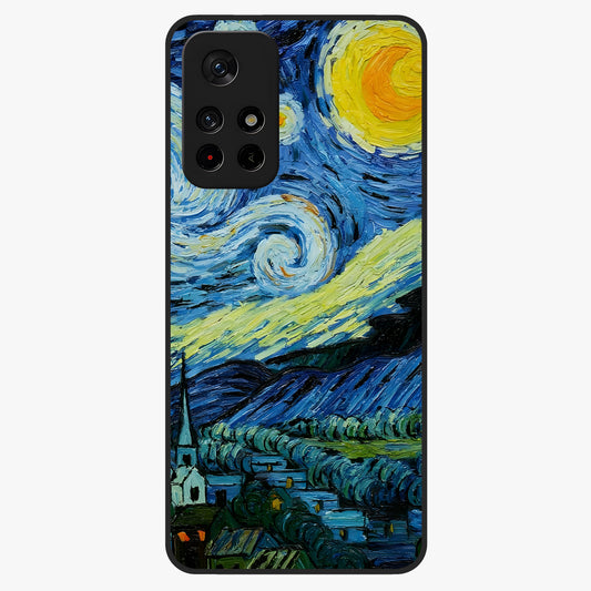 Van Gogh Art Glass Case showing flat back view with classic painterly artwork inspired by Van Gogh style and glossy glass finish.