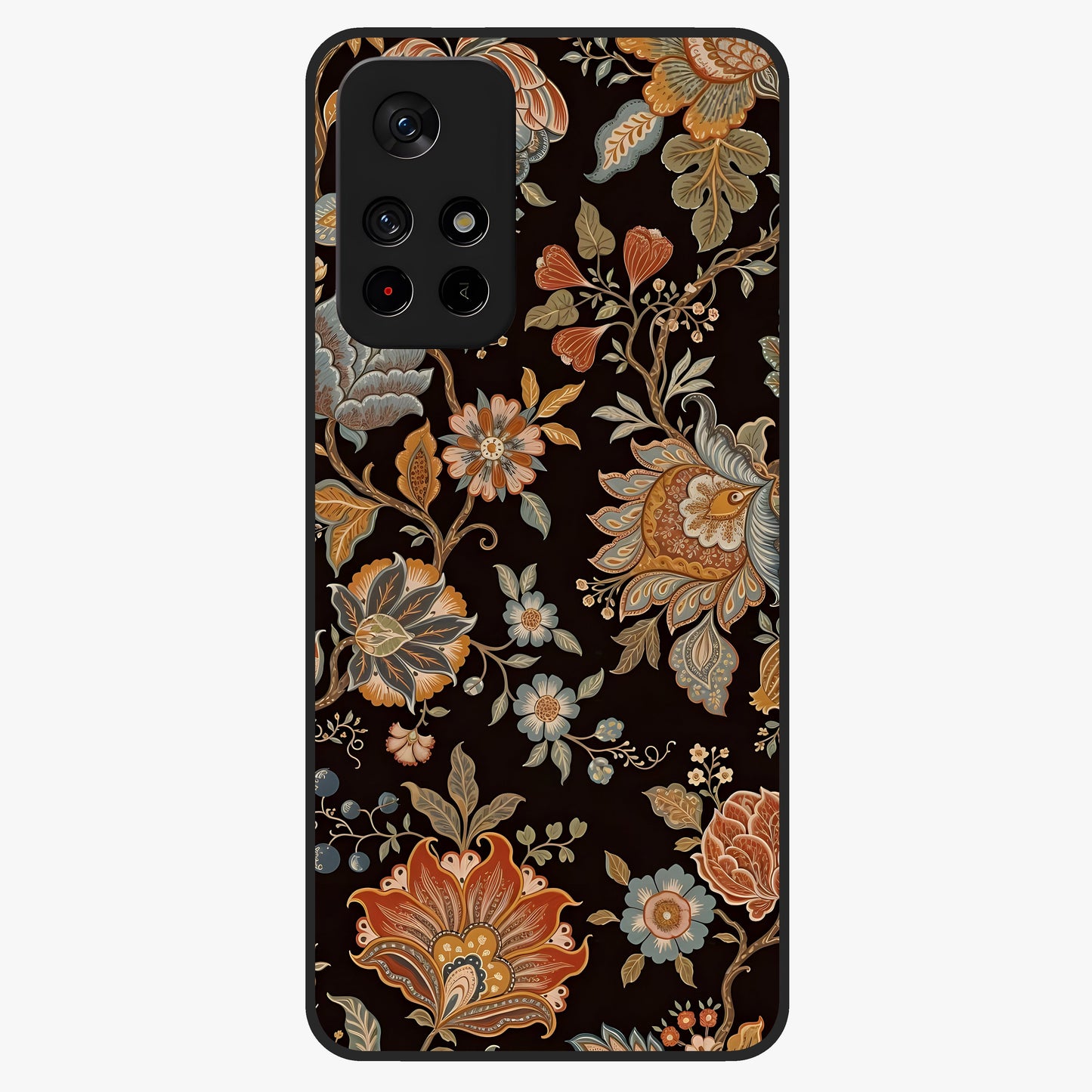 Vintage Floral Dream Glass Case upright view showcasing delicate floral artwork with timeless vintage theme.