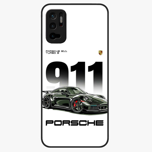 911 Turbo Dominance Glass Case showing clean flat back view with bold 911 sports car artwork and glossy glass finish.