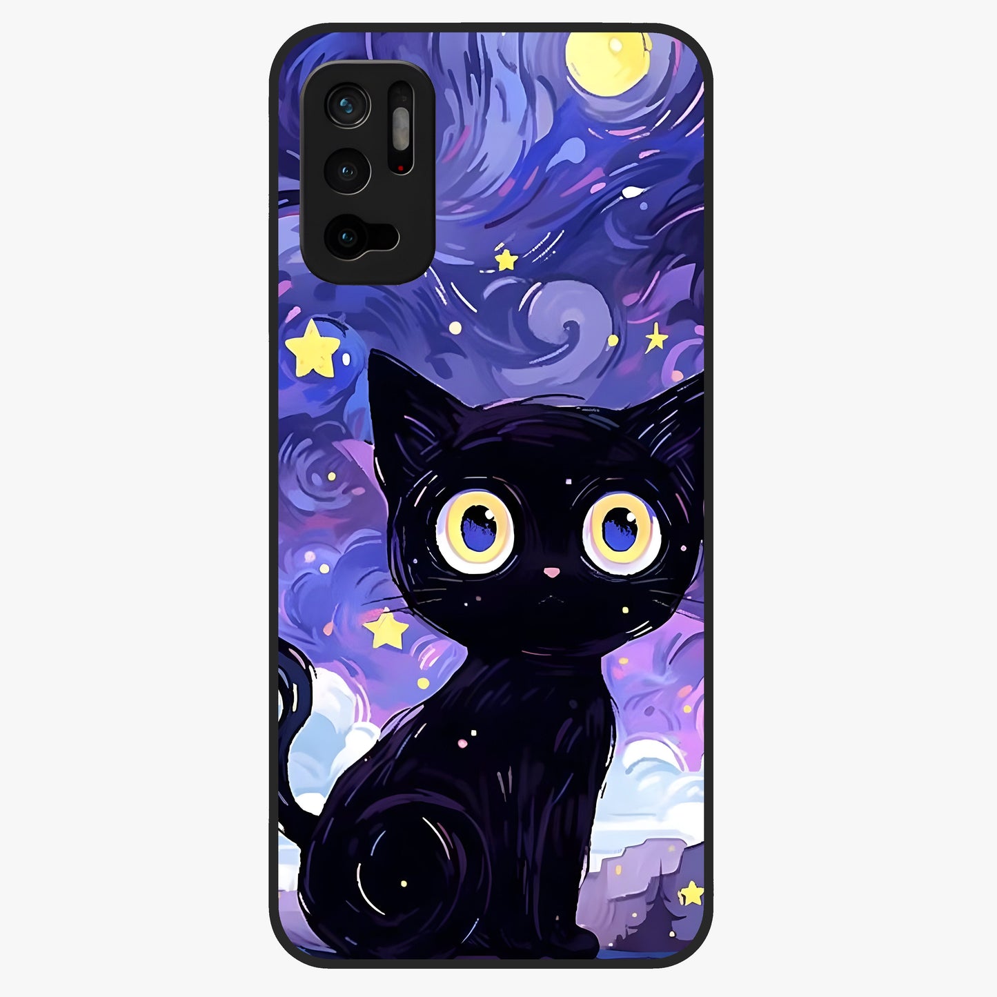 Abstract Cat Art Glass Case showing flat back view with artistic cat illustration and glossy glass finish.