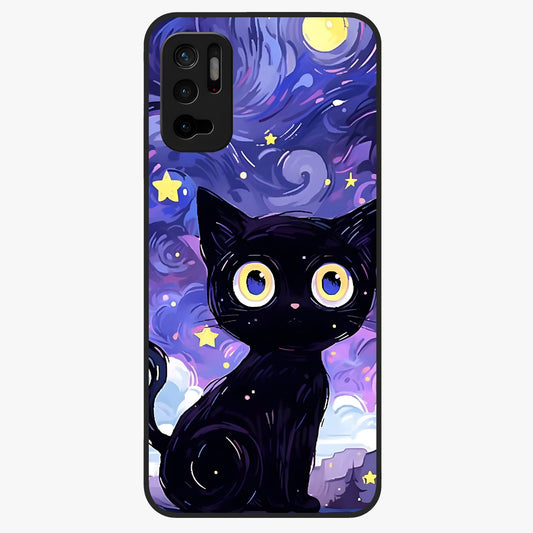 Abstract Cat Art Glass Case showing flat back view with artistic cat illustration and glossy glass finish.