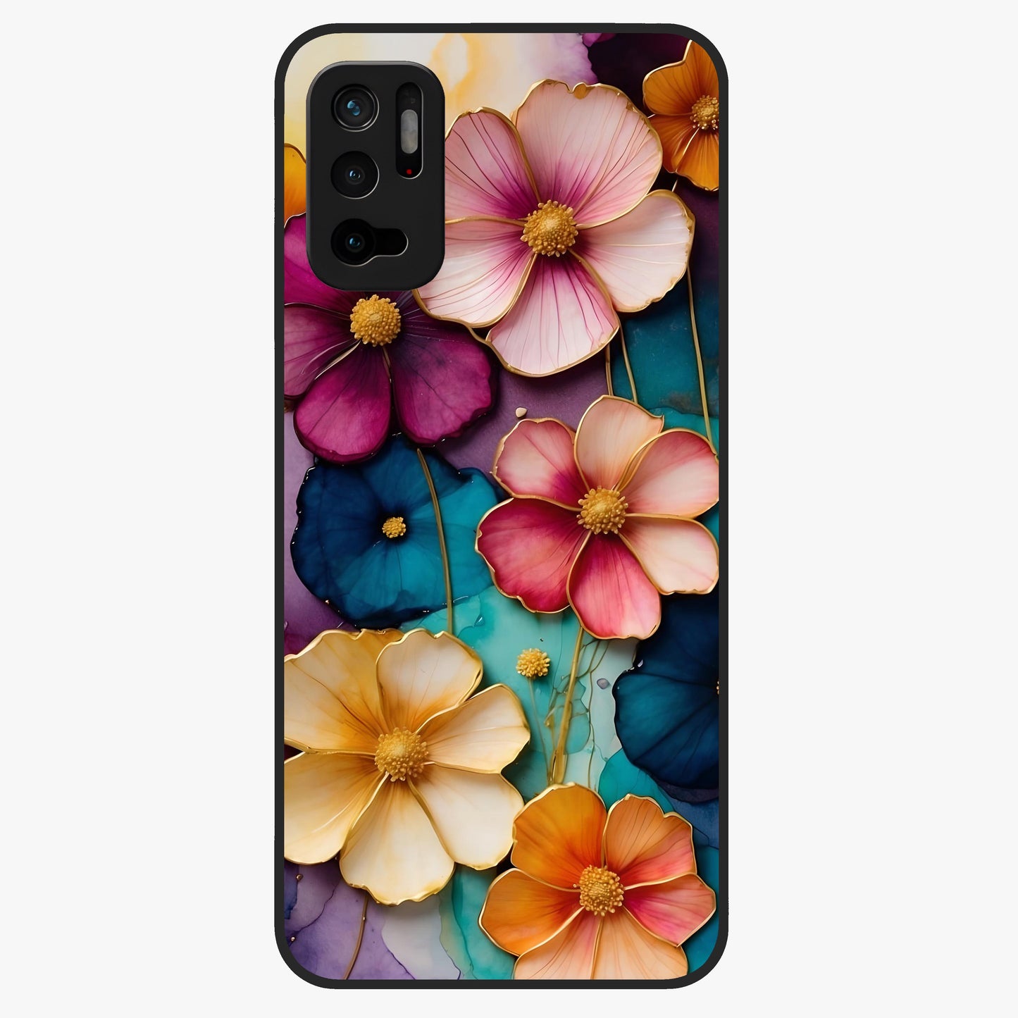 Artlyn Grace Flower Pattern Glass Case showing flat back view with elegant floral pattern artwork and glossy glass finish.