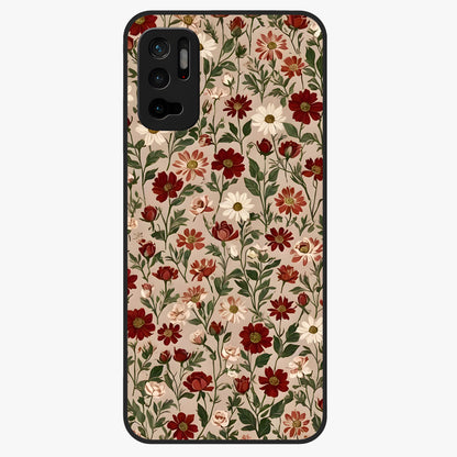 Biege Flower With Leaf Glass Case showing flat back view with soft beige floral artwork and glossy glass finish.