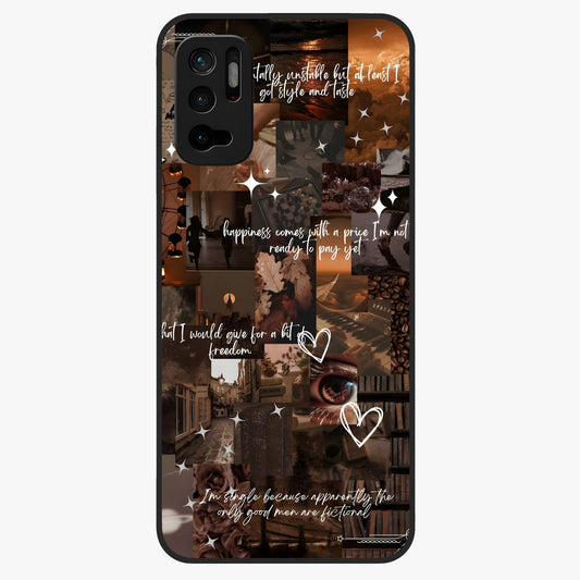Bittersweet Aesthetic Chaos Glass Case showing flat back view with artistic chaotic aesthetic design and glossy glass finish.