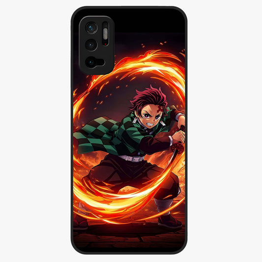Blazing Sword Resolve Glass Case showing flat back view with fiery sword artwork and glossy glass finish.