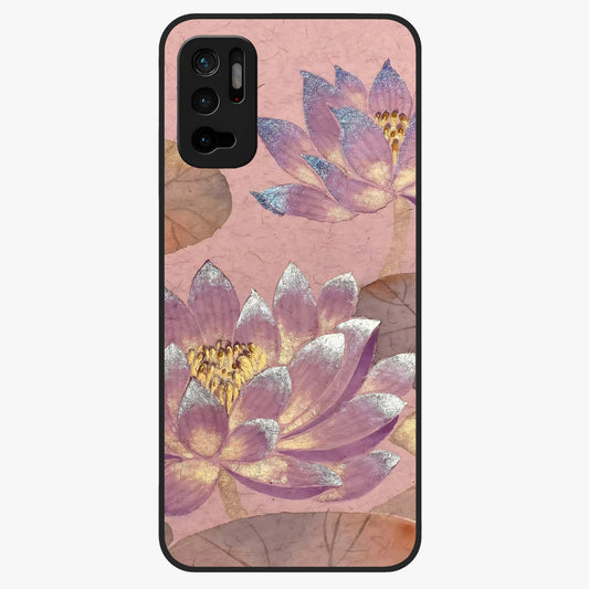 Blossom Mist Lotus Glass Case showing flat back view with serene lotus blossom artwork and glossy glass finish.