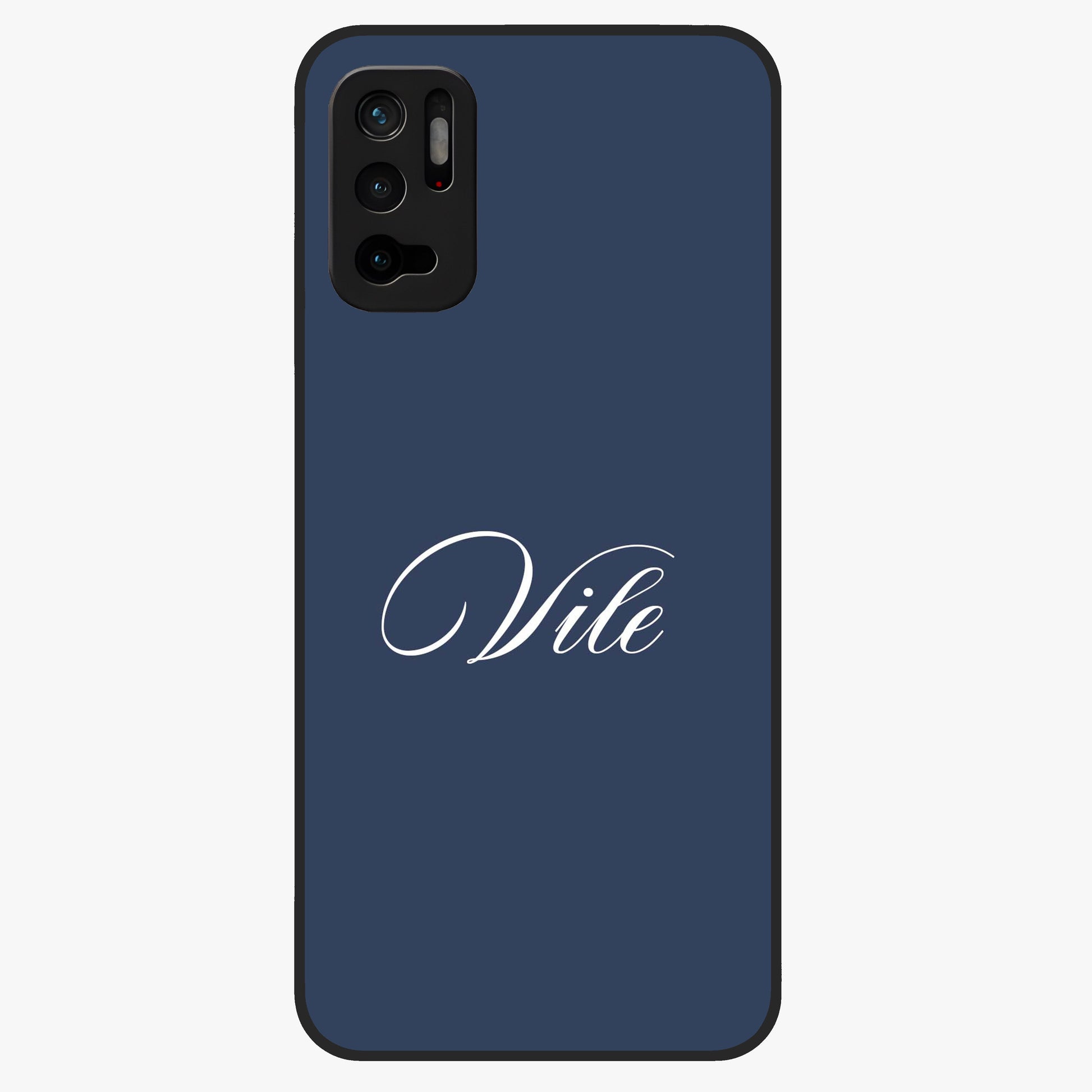 Blue Background Personalized Custom Name Glass Case showing flat back view with minimal blue background and custom name design.