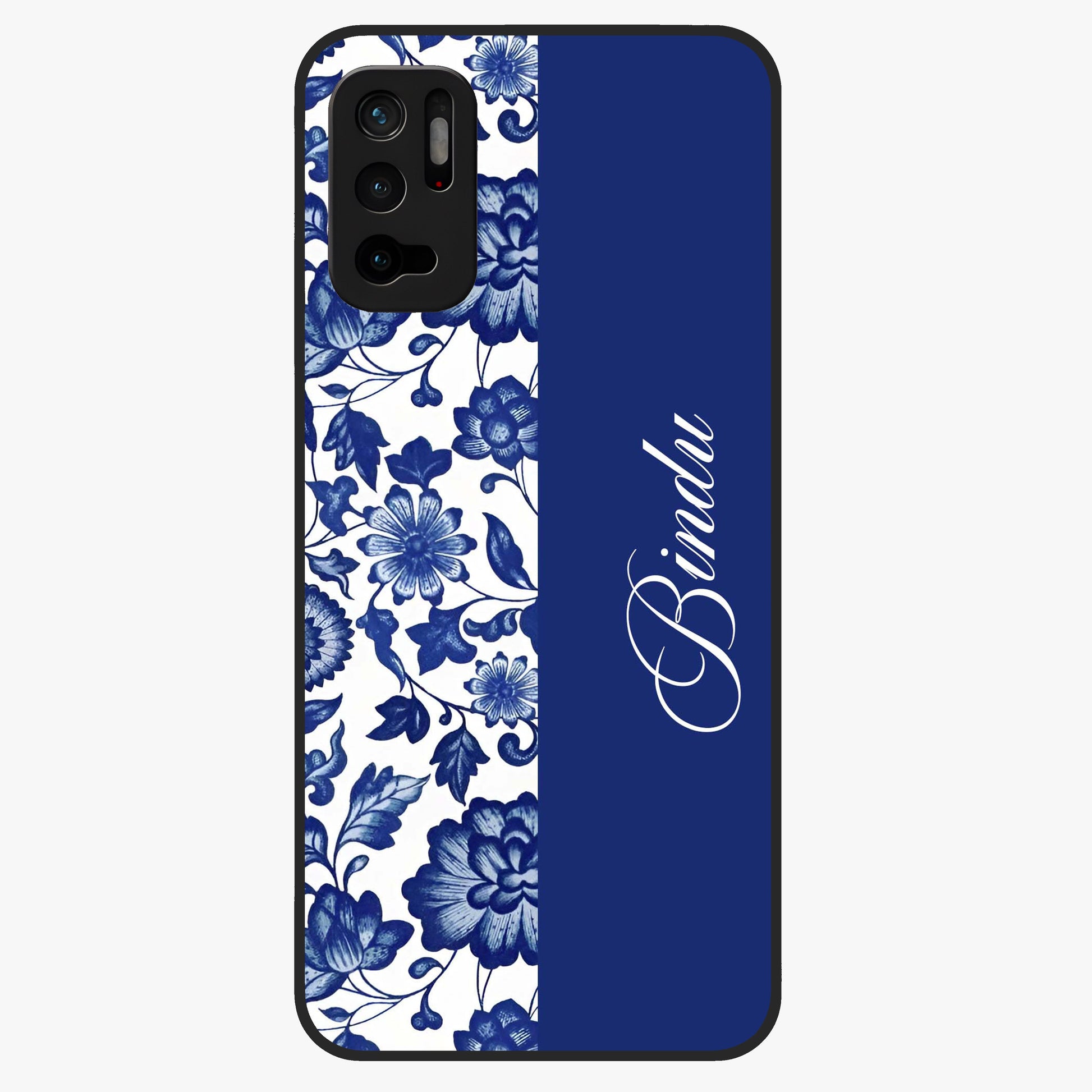 Blue Vintage Floral Pattern Glass Case upright view showcasing timeless floral illustration with vintage inspired style.