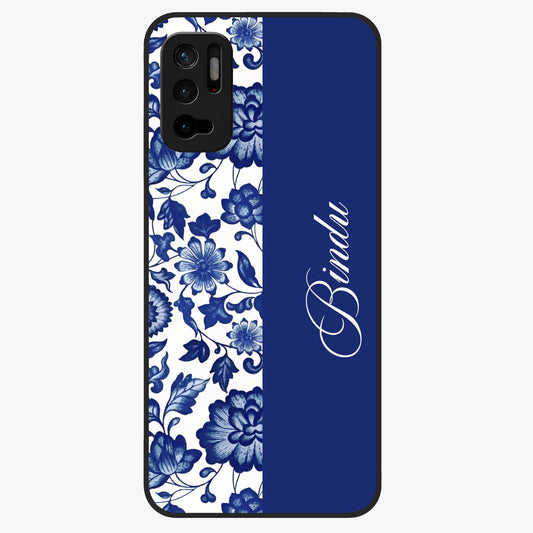 Blue Vintage Floral Pattern Glass Case upright view showcasing timeless floral illustration with vintage inspired style.