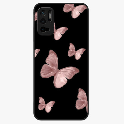 Butterfly Pattern Glass Case showing flat back view with elegant butterfly pattern artwork and glossy glass finish.