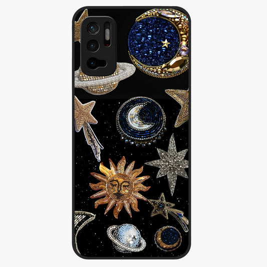 Celestial Gem Constellations Glass Case showing flat back view with sparkling constellation artwork and glossy glass finish.