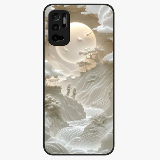 Celestial Origami Glass Case showing flat back view with artistic origami inspired celestial artwork and glossy glass finish.