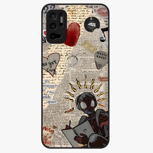 City Dream Sketch Glass Case showing flat back view with artistic city skyline sketch artwork and glossy glass finish.