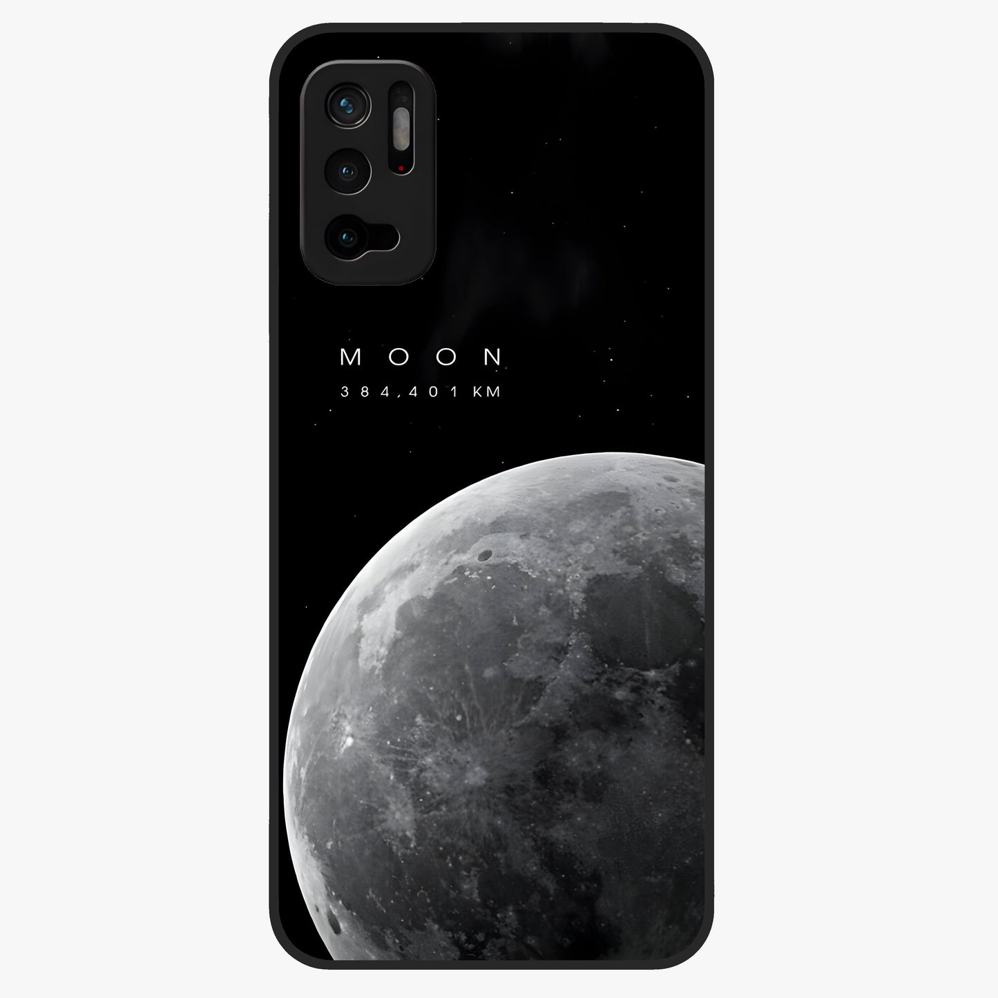 Cosmic Moon Glow Glass Case showing flat back view with glowing moon artwork and glossy glass finish.