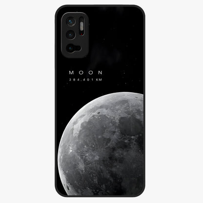 Cosmic Moon Glow Glass Case showing flat back view with glowing moon artwork and glossy glass finish.