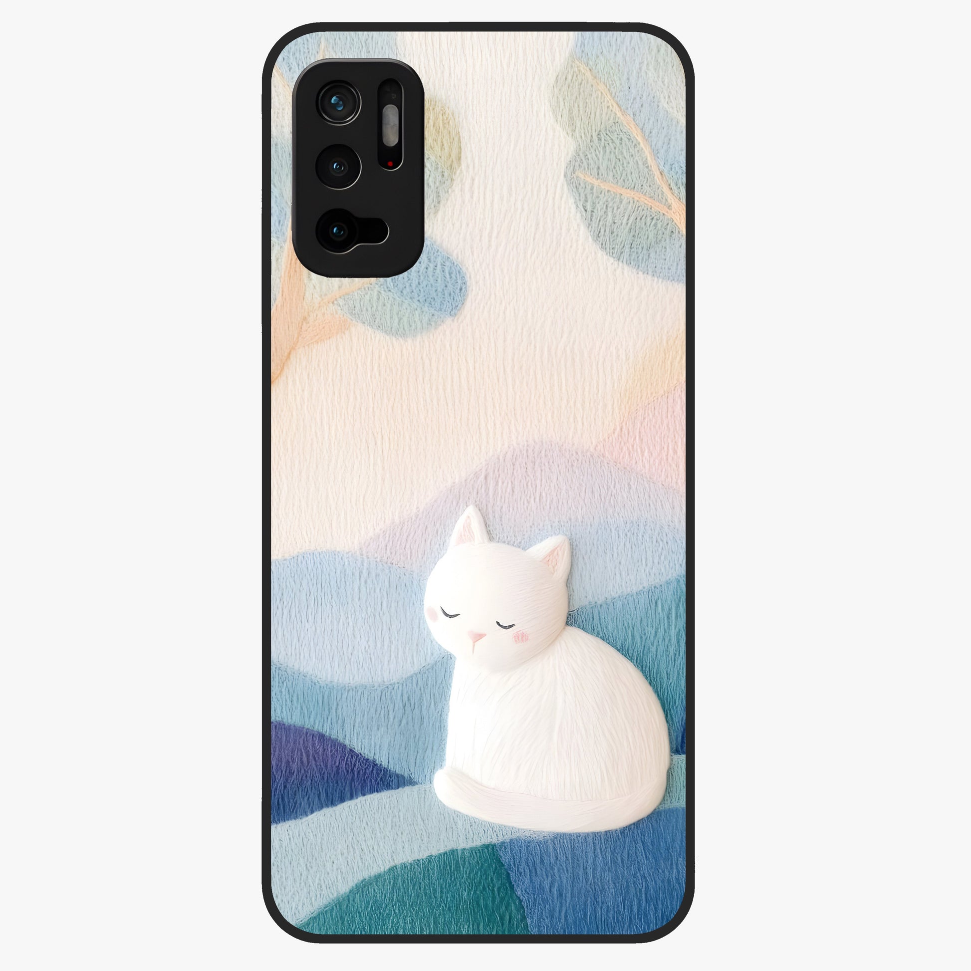 Cotton Dream Cat Glass Case showing flat back view with soft dreamy cat artwork and glossy glass finish.