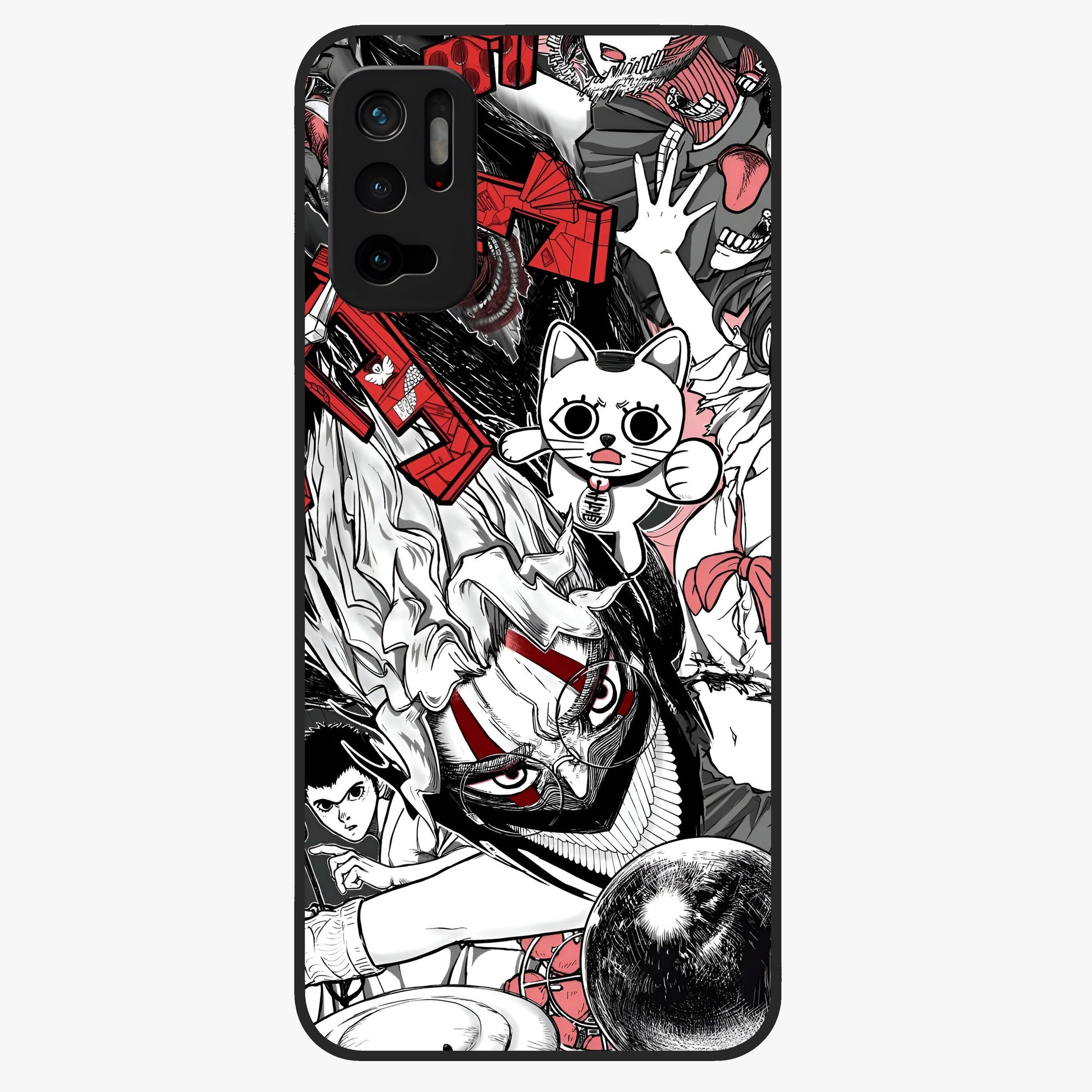 Crimson Chaos Panel Glass Case showing flat back view with bold crimson abstract artwork and glossy glass finish.