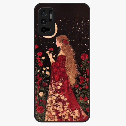Crimson Dreams Glass Case showing flat back view with dreamy crimson artwork and glossy glass finish.