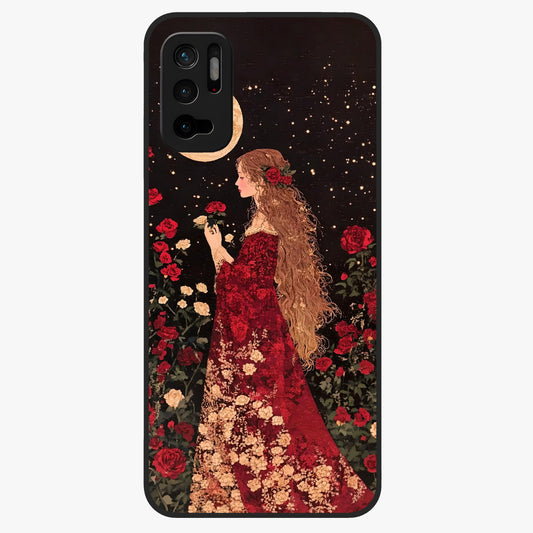 Crimson Dreams Glass Case showing flat back view with dreamy crimson artwork and glossy glass finish.