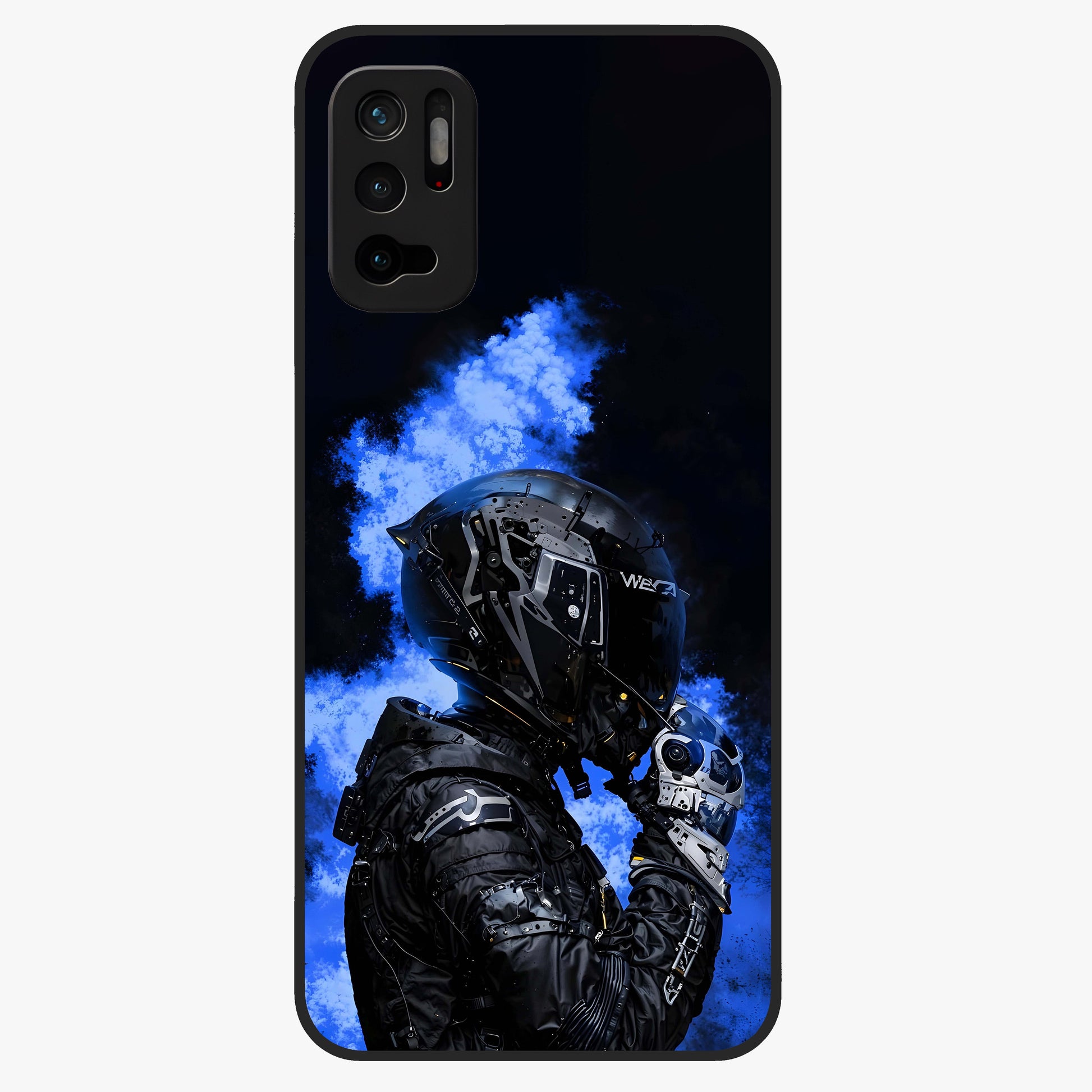 Cyber Sentinel Protocol Glass Case showing flat back view with futuristic cyber themed artwork and glossy glass finish.
