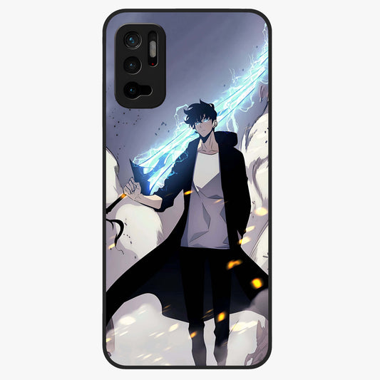 Dark Lightning Anime Warrior Glass Case showing flat back view with intense anime warrior artwork and glossy glass finish.