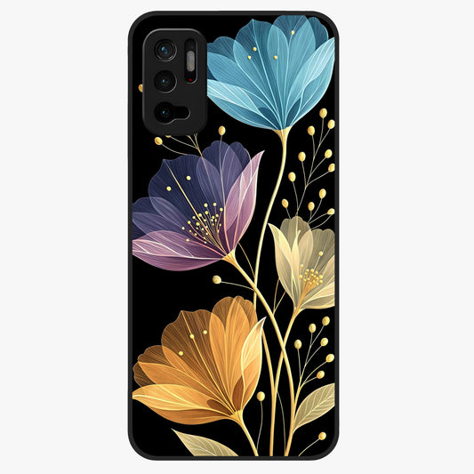 Delicate Multicolor Flowers Glass Case showing flat back view with vibrant floral artwork and glossy glass finish.