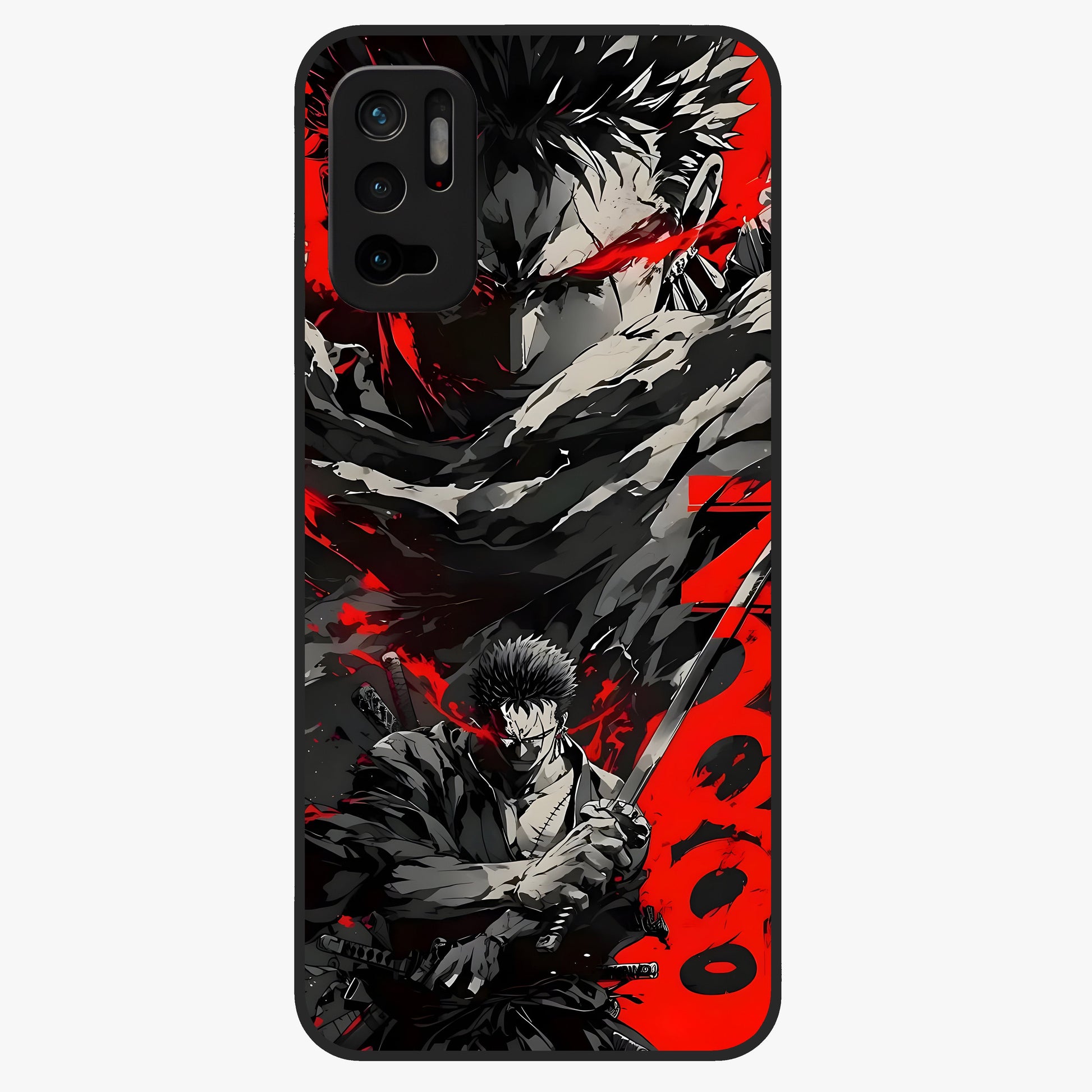 Demon Sword Resolve Glass Case showing flat back view with fierce sword warrior artwork and glossy glass finish.