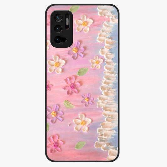 Dreamy Painted Garden Glass Case showing flat back view with artistic painted floral garden artwork and glossy glass finish.