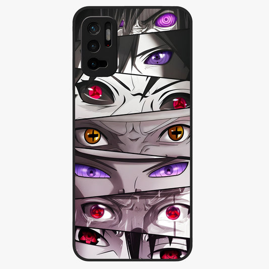 Eyes of Destiny Glass Case showing flat back view with striking eye themed artwork and glossy glass finish.