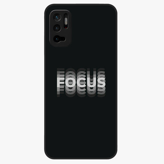 Focus Mode On Glass Case showing flat back view with bold motivational typography design and glossy glass finish.