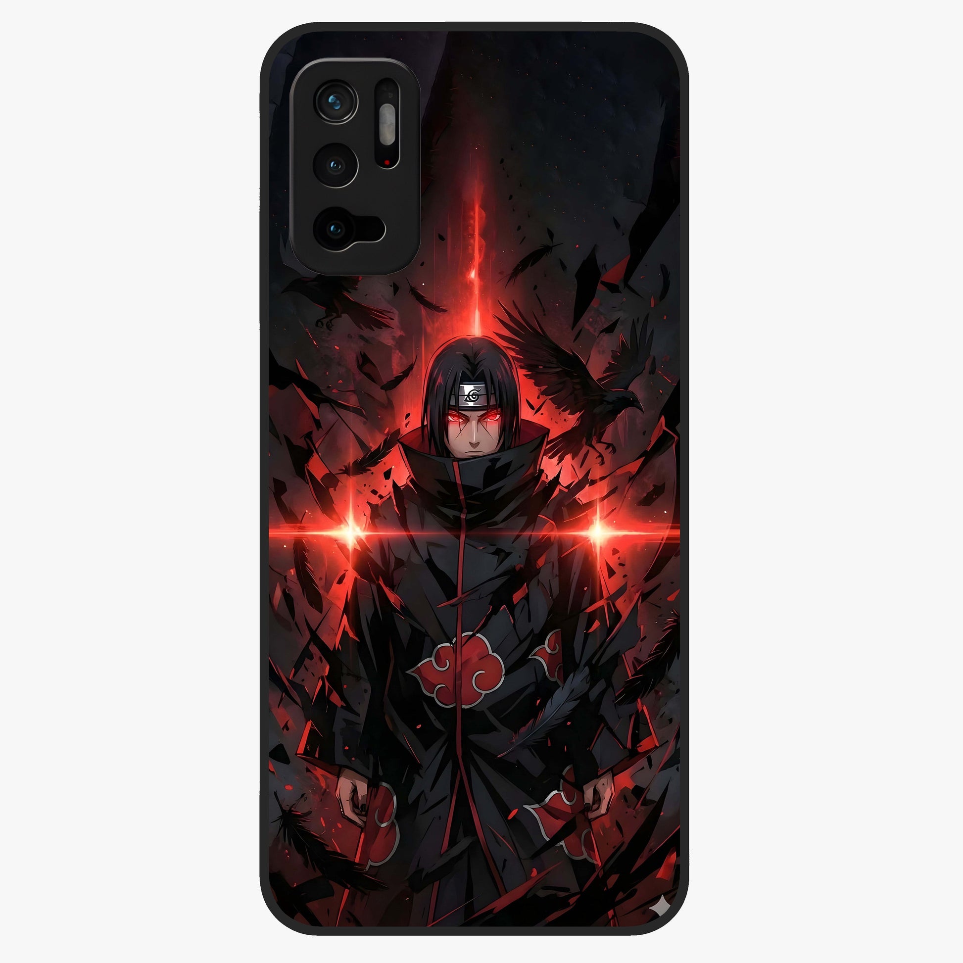 Focused Blade Discipline Glass Case showing flat back view with warrior sword themed artwork and glossy glass finish.