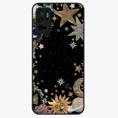 Galactic Jewel Stars Glass Case showing flat back view with sparkling star jewel artwork and glossy glass finish.