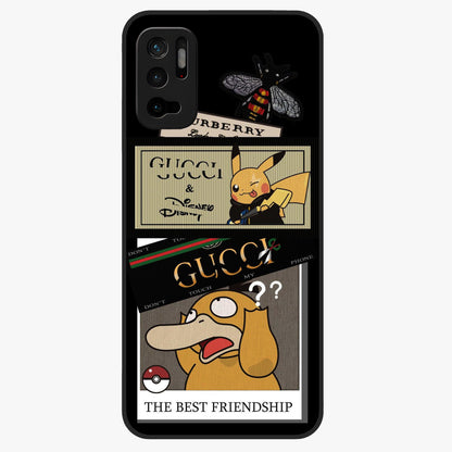 Gucci Play Mashup Glass Case showing flat back view with luxury inspired graphic artwork and glossy glass finish.