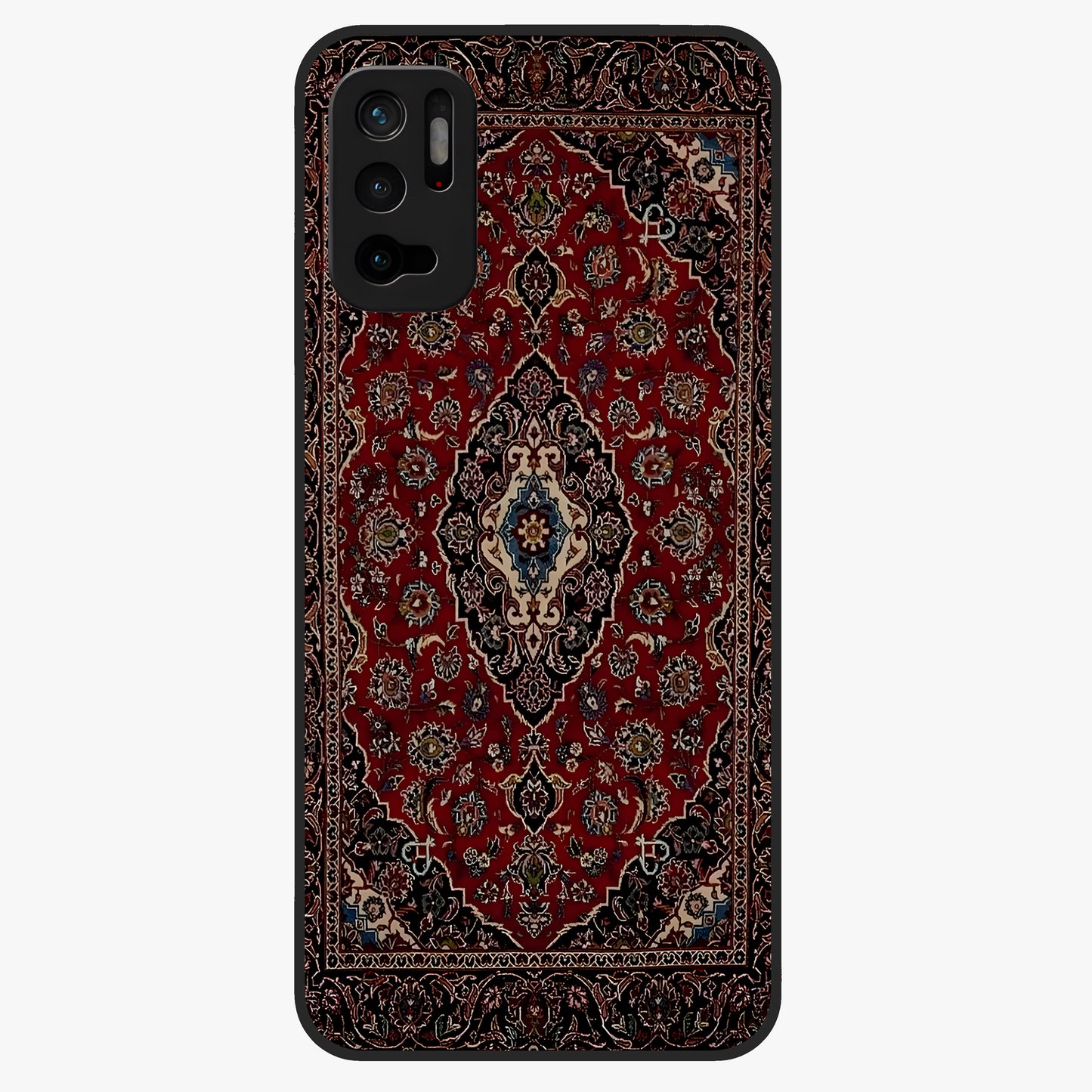 Heritage Carpet Royale Glass Case showing flat back view with ornate Persian carpet inspired pattern and glossy glass finish.