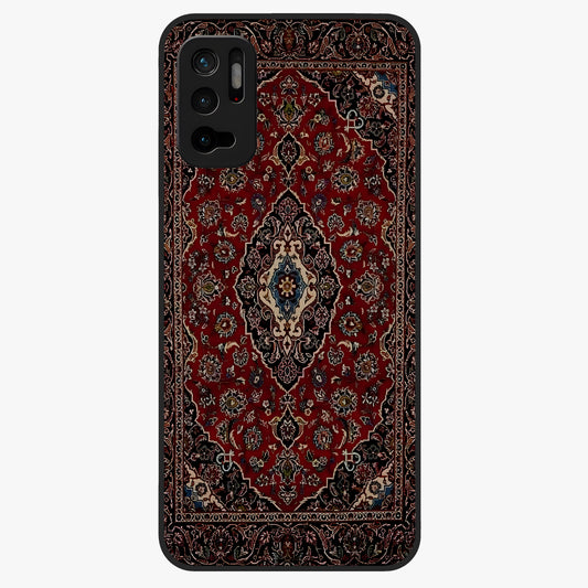 Heritage Carpet Royale Glass Case showing flat back view with ornate Persian carpet inspired pattern and glossy glass finish.