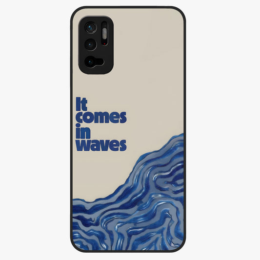 It Comes In Waves Quote Glass Case showing flat back view with inspirational wave themed quote artwork and glossy glass finish.