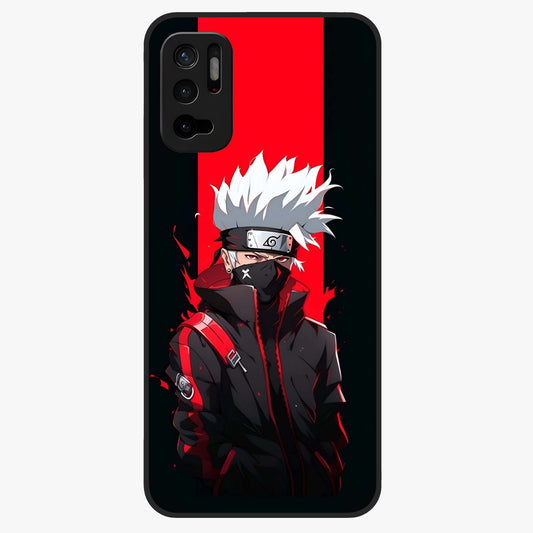 Kakashi Scarlet Shadow Glass Case showing flat back view with powerful anime ninja artwork and glossy glass finish.