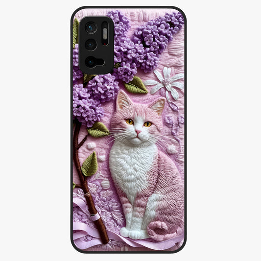 Lavender Cat Whimsy Glass Case showing flat back view with cute lavender cat artwork and glossy glass finish.