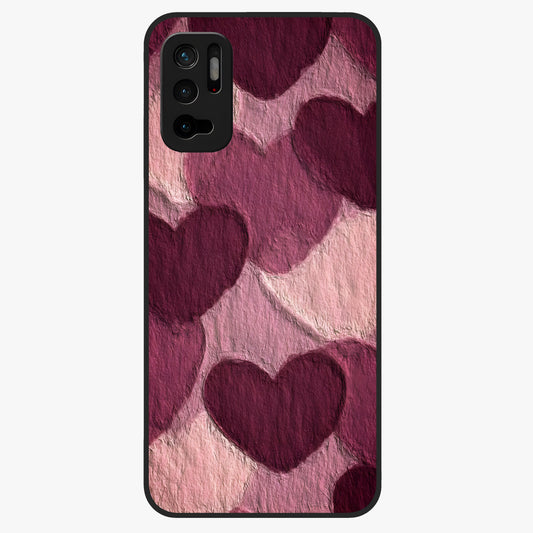 Layered Paper Hearts Glass Case showing flat back view with layered paper heart artwork and glossy glass finish.