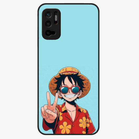 Luffy Summer Anime Vibe Glass Case showing flat back view with vibrant anime character artwork and glossy glass finish.