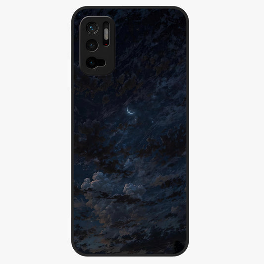 Lunar Veil Silence Glass Case showing flat back view with mystical moon veil artwork and glossy glass finish.