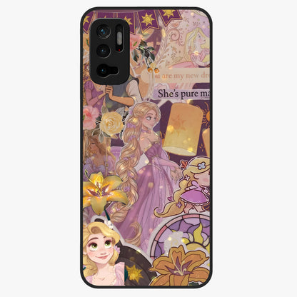 Magical Tangled Dream Glass Case showing flat back view with dreamy tangled artwork and glossy glass finish.