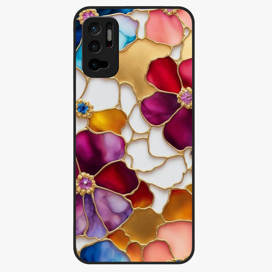 Marble Flower Pattern Glass Case showing flat back view with marble texture floral artwork and glossy glass finish.