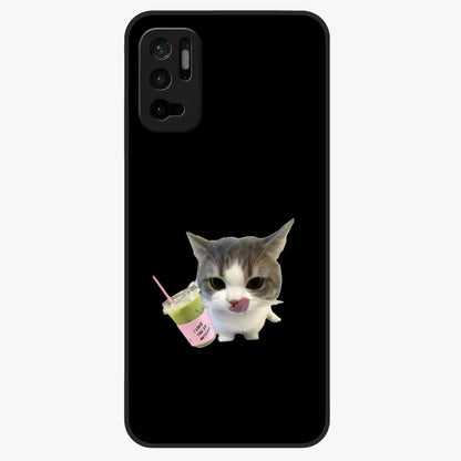 Matcha Cat Style Glass Case showing flat back view with cute matcha themed cat artwork and glossy glass finish.