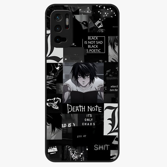 Midnight Chaos Mind Glass Case showing flat back view with abstract dark themed artwork and glossy glass finish.