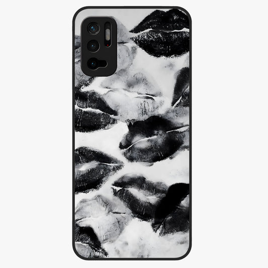 Midnight Kiss Marks Glass Case showing flat back view with lipstick kiss mark artwork and glossy glass finish.