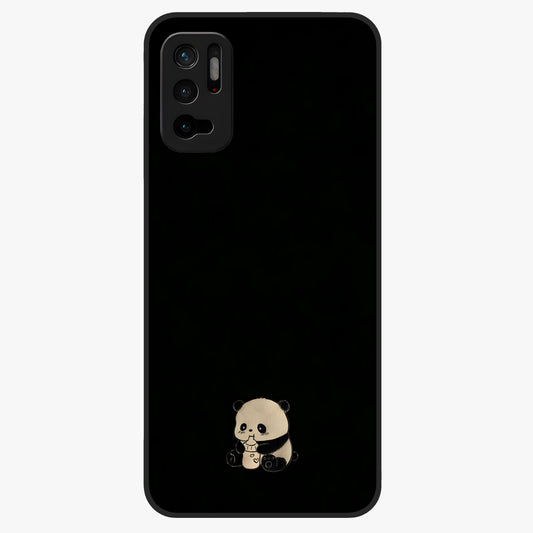 Midnight Panda Love Glass Case showing flat back view with cute panda themed artwork and glossy glass finish.