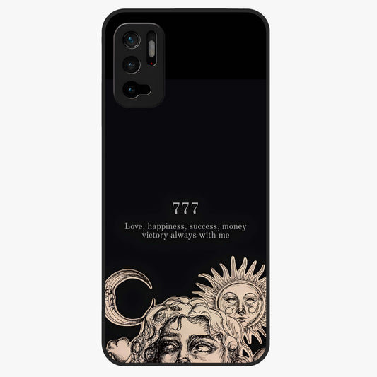 Mystic Victory Aura Glass Case showing flat back view with victory symbol artwork and glossy glass finish.